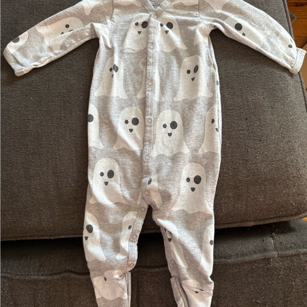 Monica and Andy Organic Gray Ghost Print Baby Snap up Pajamas